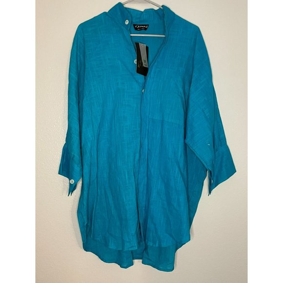 NWT Dilemma Art to wear hand woven and spun cotton big shirt in solid spruce os+ - Picture 1 of 3